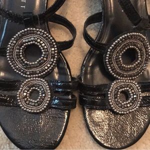 Karen Scott Black leather and beaded sandals